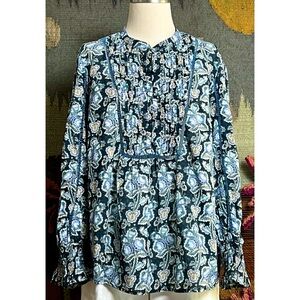 Anthropologie Henley Cotton Peasant Blouse XL